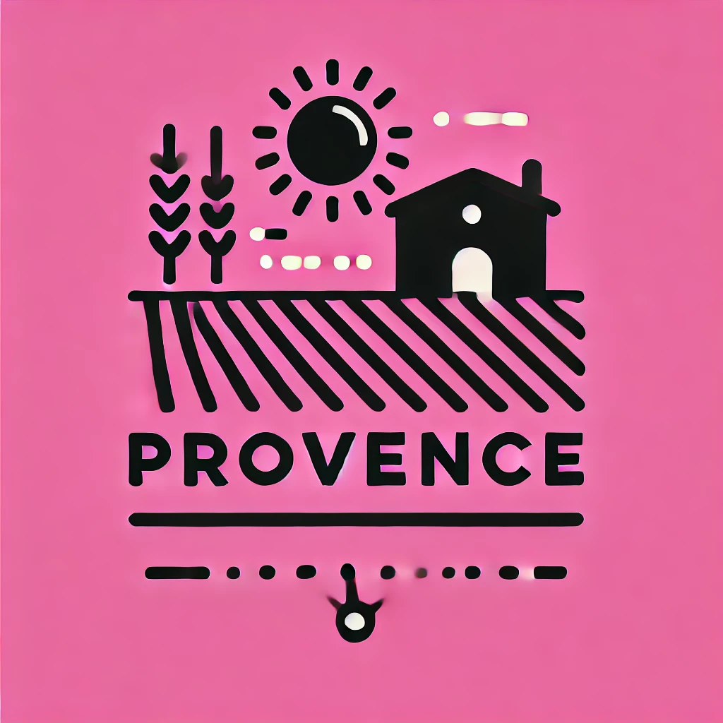 DALL·E 2024-12-18 10.22.34 - A minimalist black pictogram representing Provence, featuring iconic elements such as lavender fields, a sun, and a small house with a tiled roof. Bel